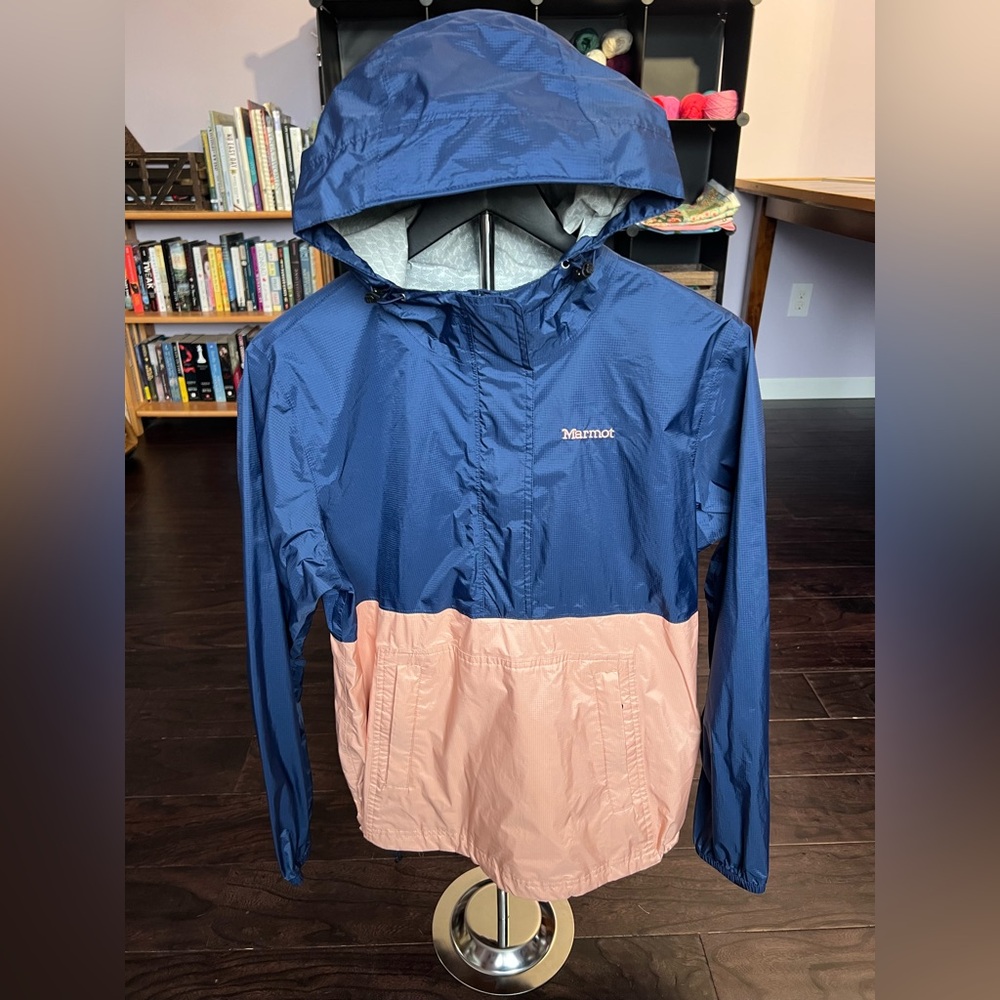 Marmot Women’s Hooded Windbreaker Jacket Blue Pink Colorblock Size M